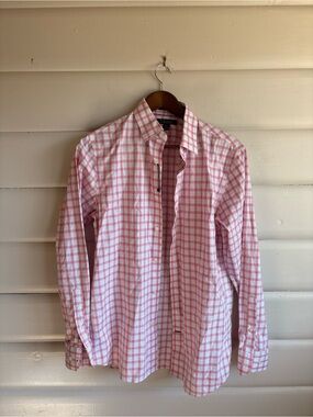 Banana Republic Non-Iron Pink Plaid 100% Cotton Dress Shirt Men’s Small